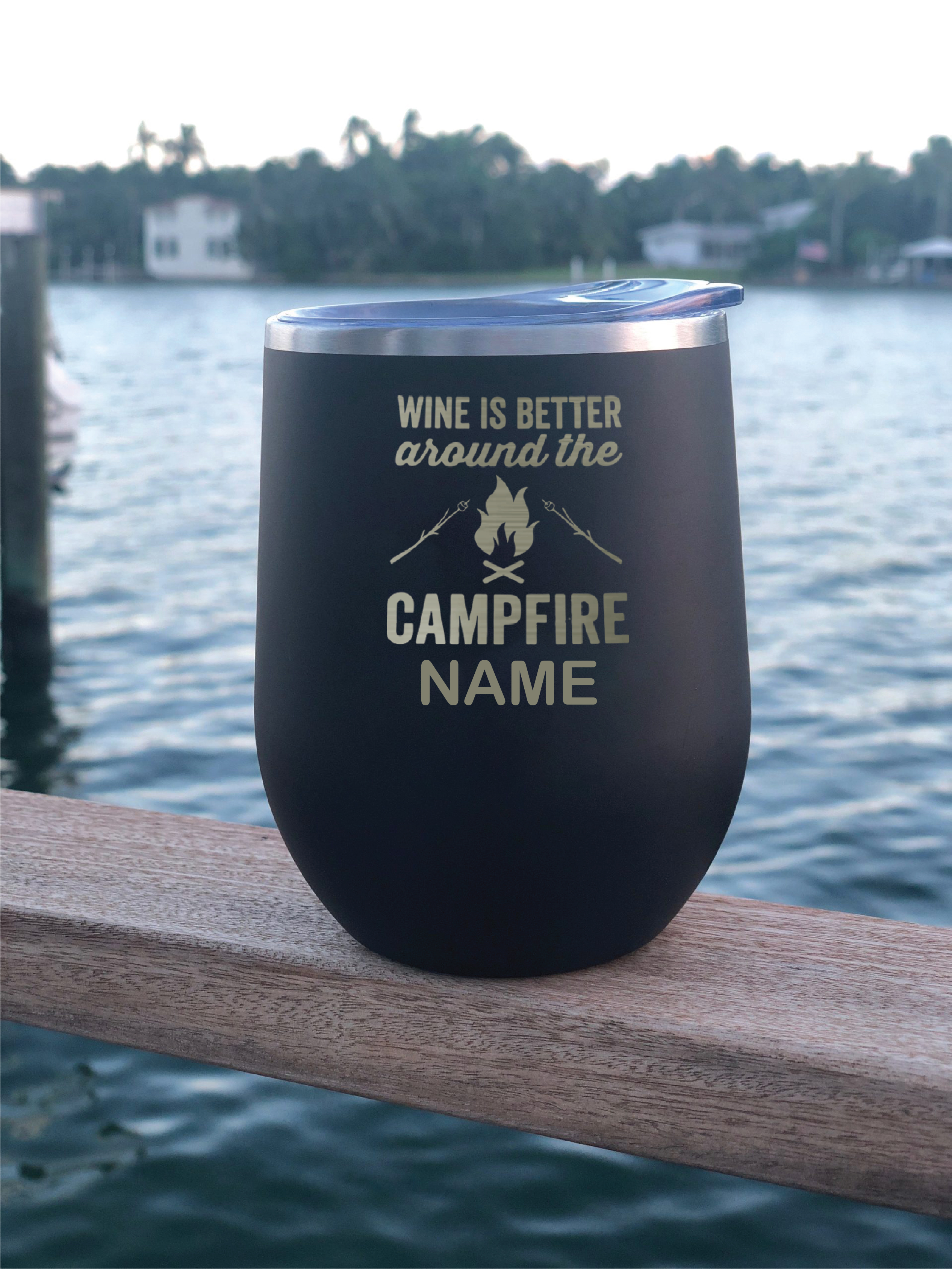 Campfire Black Wine Personalised Vacuum Insulated Stainless Steel Tumbler with Lid